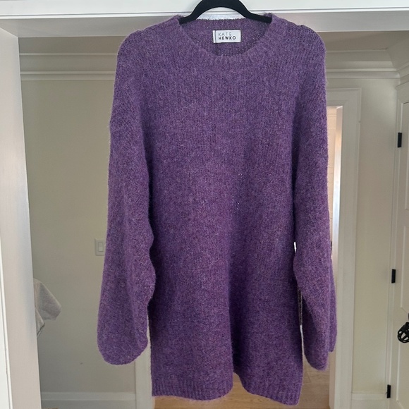 NWT - KATE HEWKO Heathered Purple Knit Balloon Sleeve Sweater - OS - Picture 2 of 16